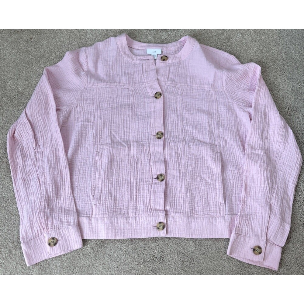 J Jill Gauzy Cotton Top Large Tall Pink Button Jacket Lightweight Pockets Layer